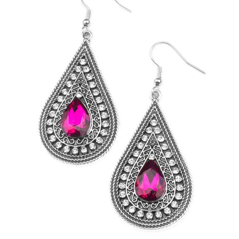 Paparazzi Jewelry Accessories - Metro Masquerade - Pink Earrings - Vintage - Picture 4 of 4